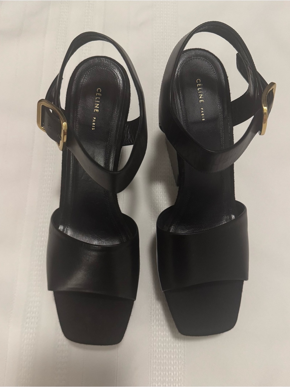 Celine Phoebe Philo Black Leather Ankle Strap Wedge Sandals 39/8,5 Made In Italy